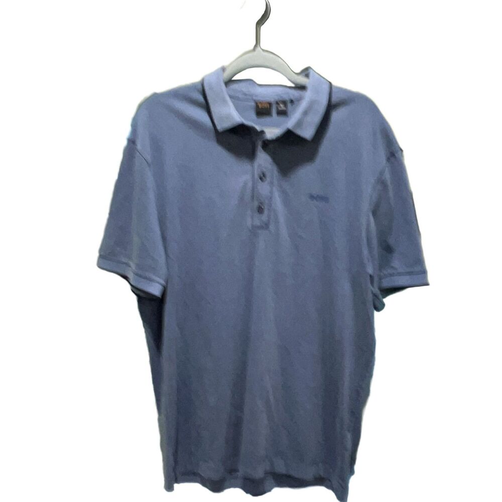 BOSS Polo Shirt Men's L Blue Cotton Short Sleeve Collared Regular Fit
